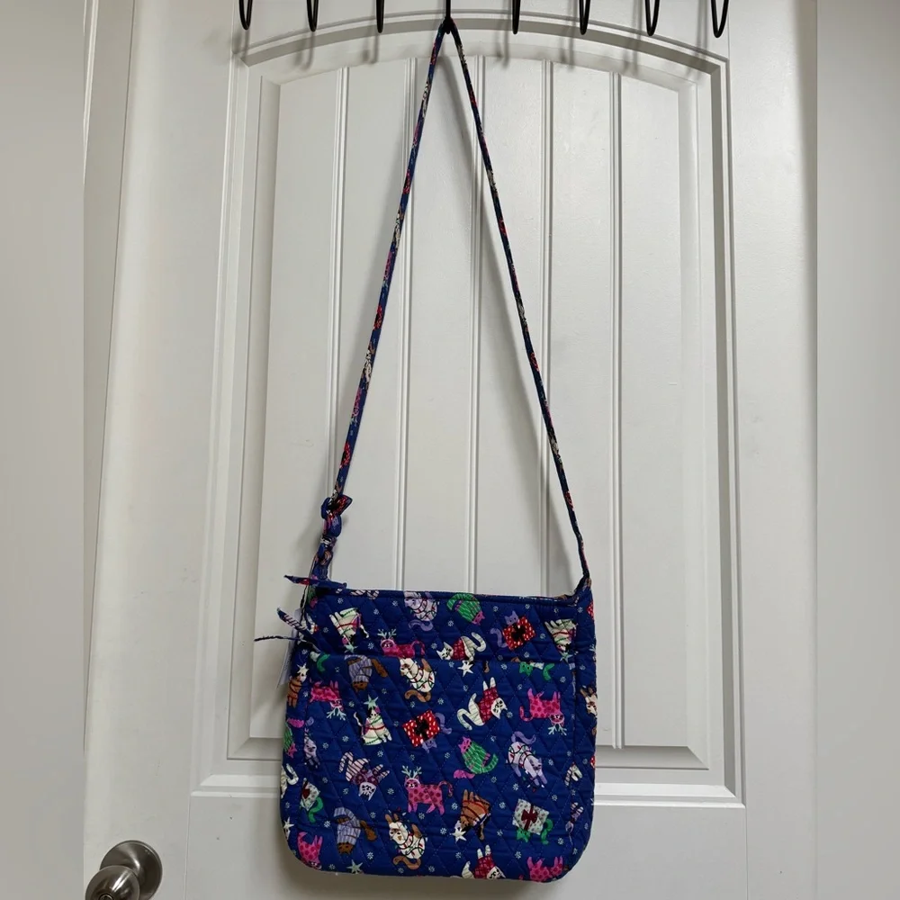 NWT Vera Bradley Blue Catnip Christmas XL Crossbody Bag. 11” by 11” by 3” - Picture 2 of 11